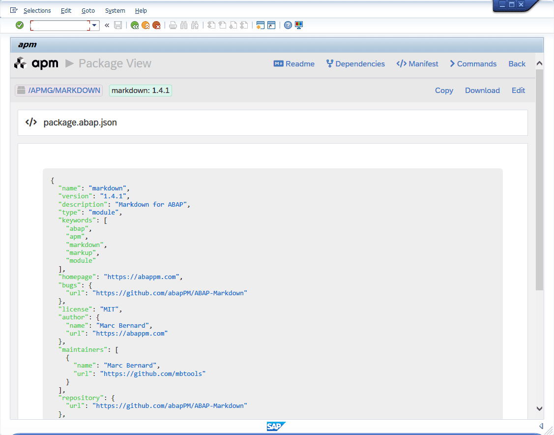 apm Package View - Manifest