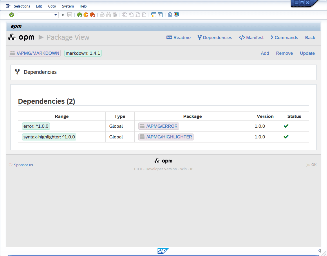 apm Package View - Dependencies